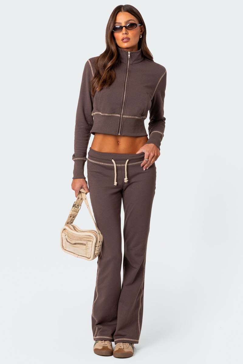 Edikted Alexia Zip Up Sweatshirt Long Sleeve Tops Brown | USA ND869516M9