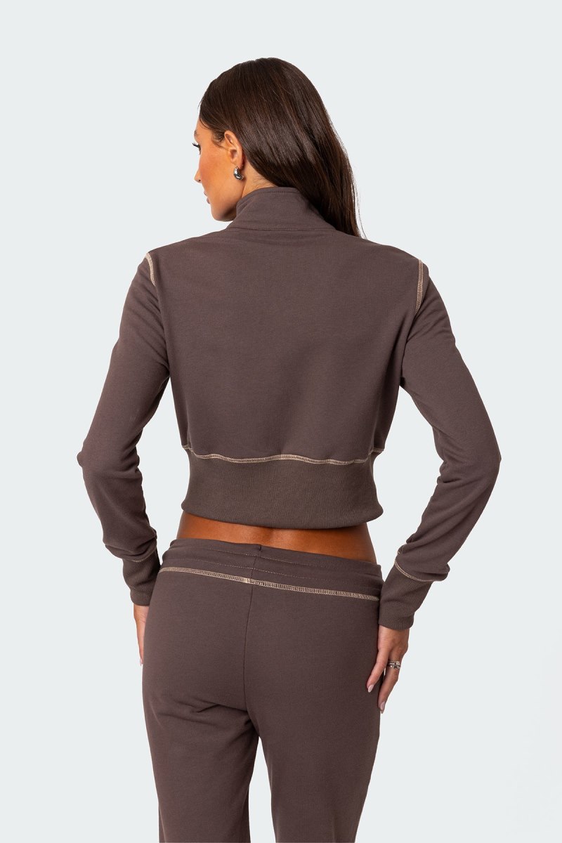 Edikted Alexia Zip Up Sweatshirt Long Sleeve Tops Brown | USA ND869516M9