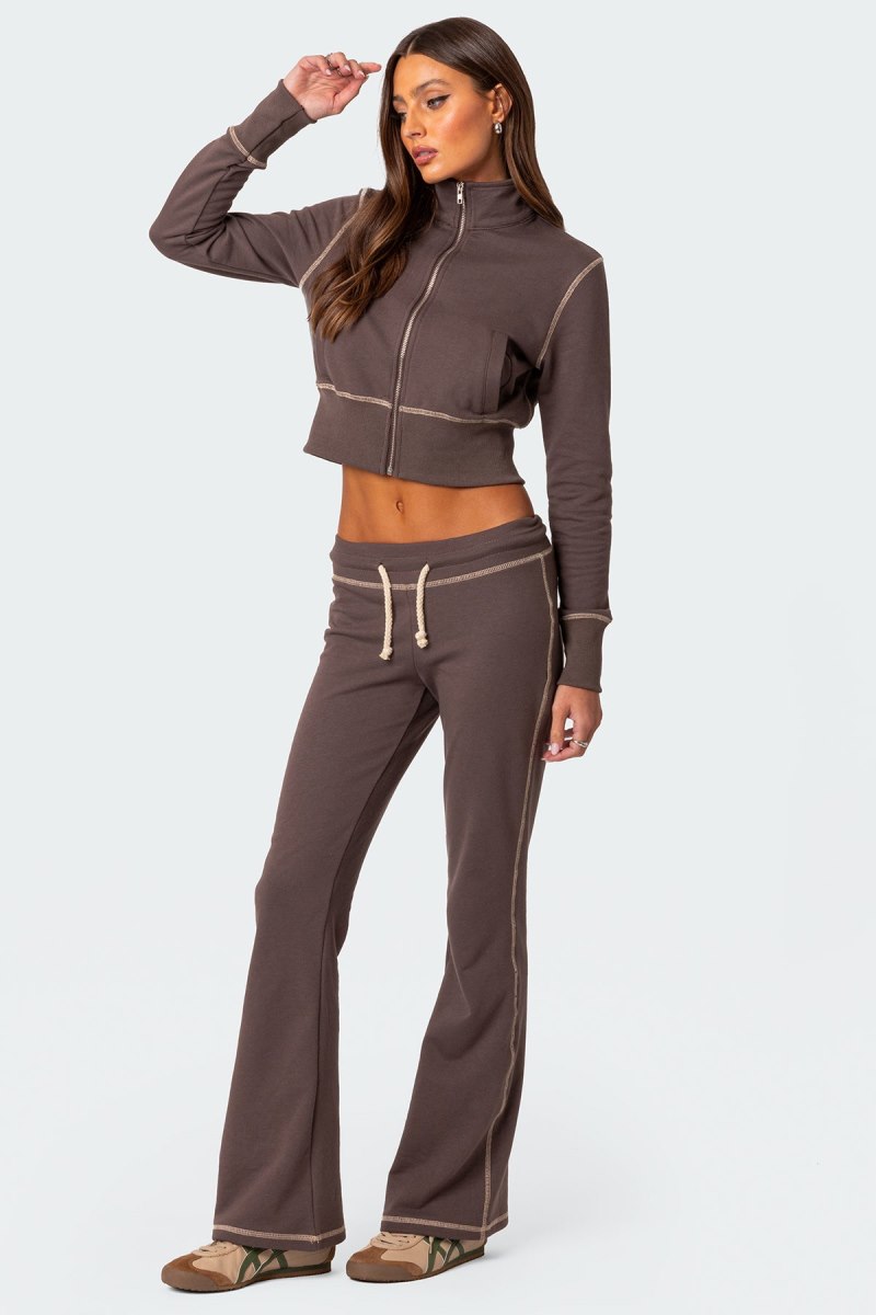 Edikted Alexia Zip Up Sweatshirt Long Sleeve Tops Brown | USA ND869516M9