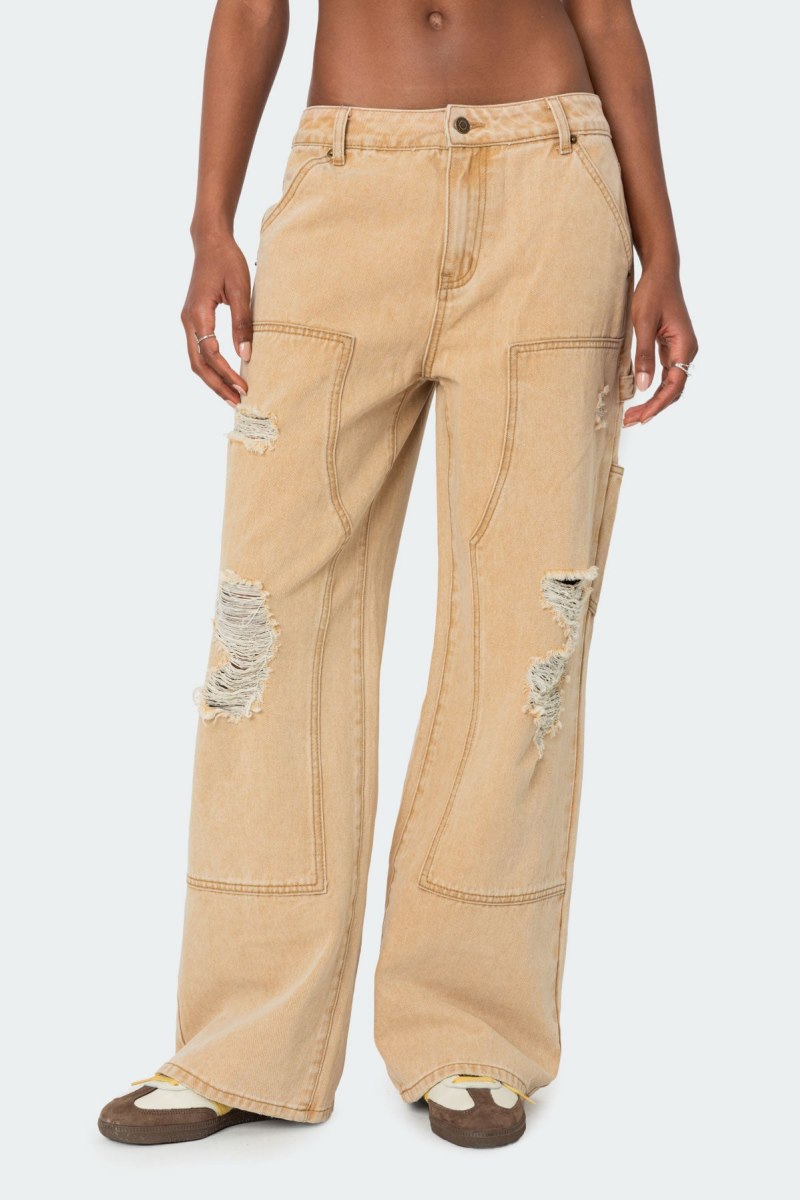 Edikted Alibi Distressed Carpenter Jeans Beige | USA US622952U3