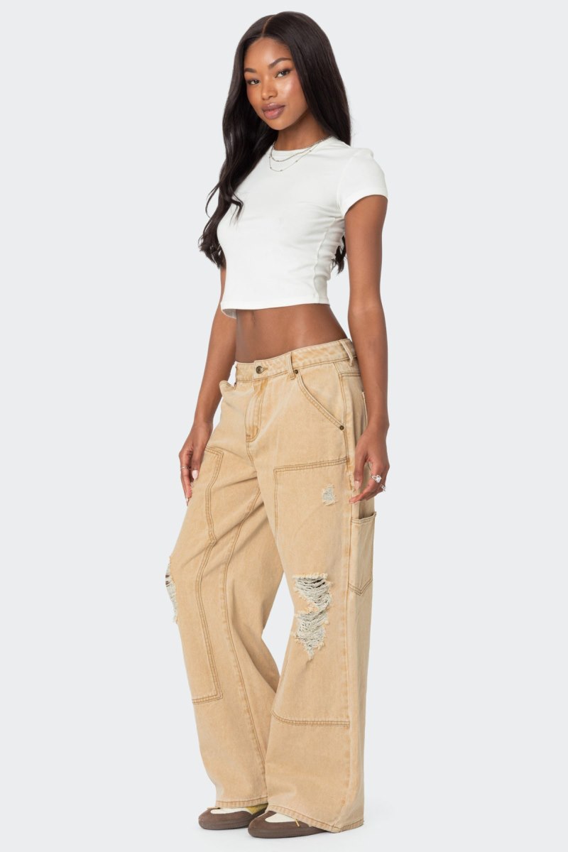 Edikted Alibi Distressed Carpenter Jeans Beige | USA US622952U3