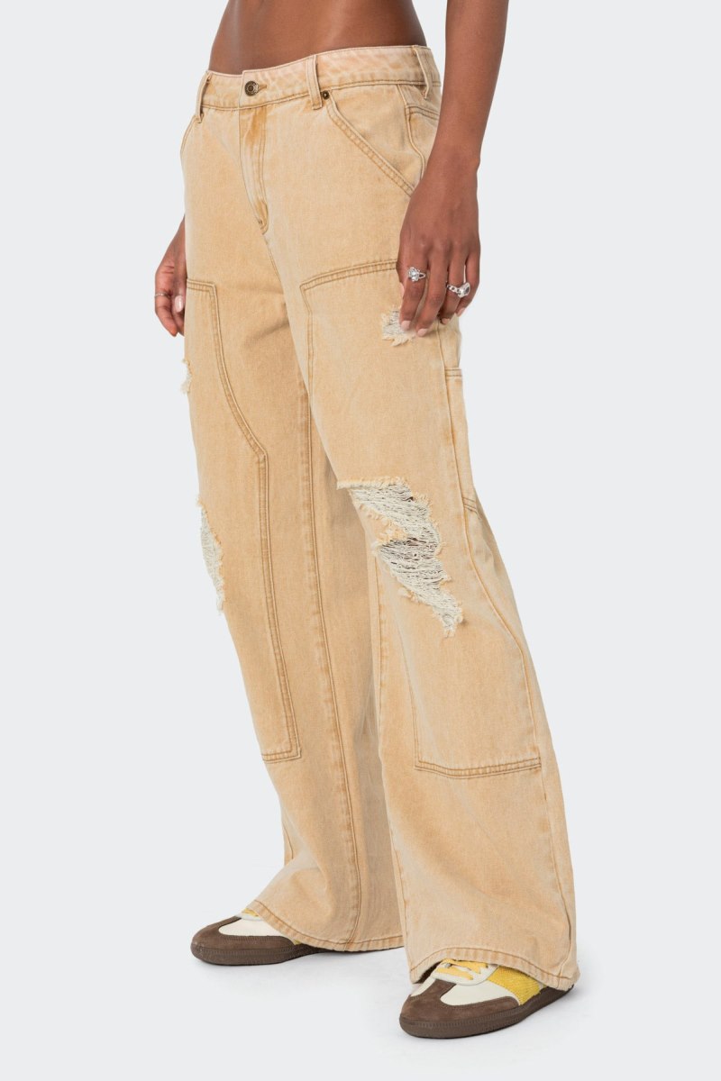 Edikted Alibi Distressed Carpenter Jeans Beige | USA US622952U3
