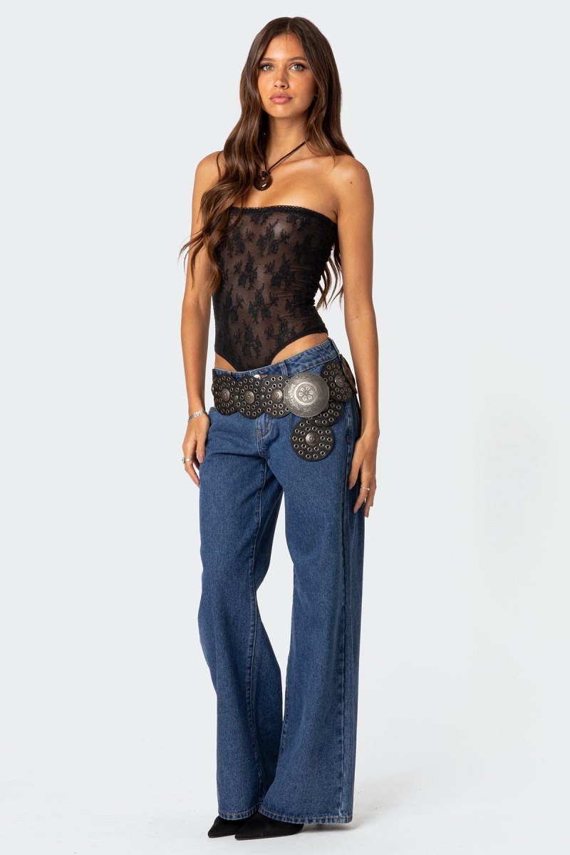 Edikted Alina Sheer Lace Bodysuit Black | USA PR763696L9