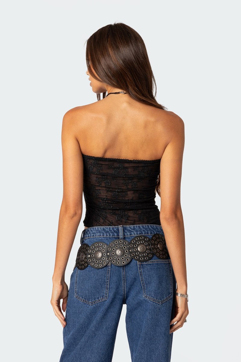 Edikted Alina Sheer Lace Bodysuit Black | USA PR763696L9