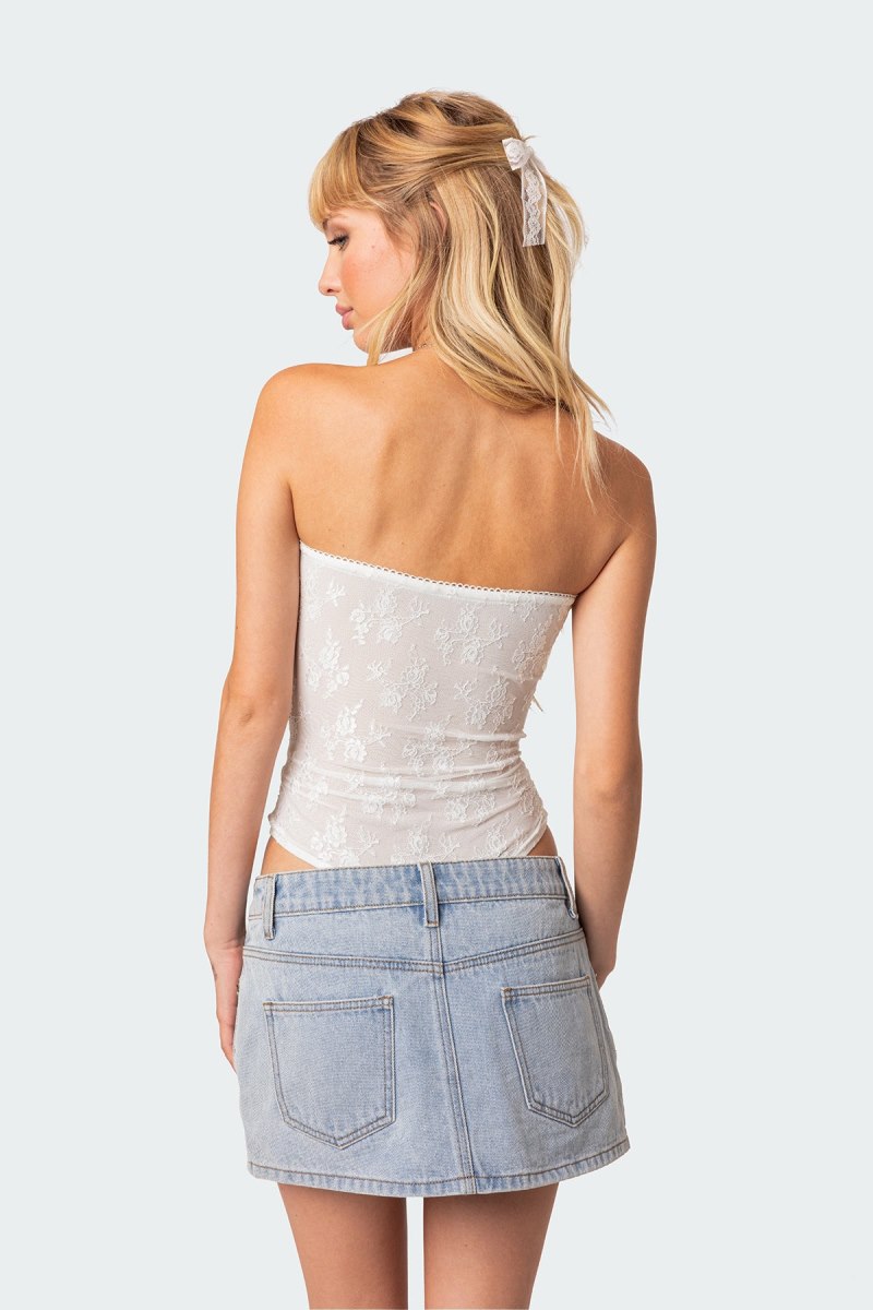 Edikted Alina Sheer Lace Bodysuit Black | USA FM270397E6