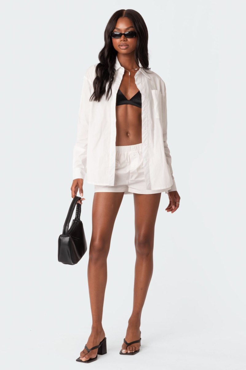 Edikted Aline Button Up Shirt Long Sleeve Tops White | USA SY483708X8