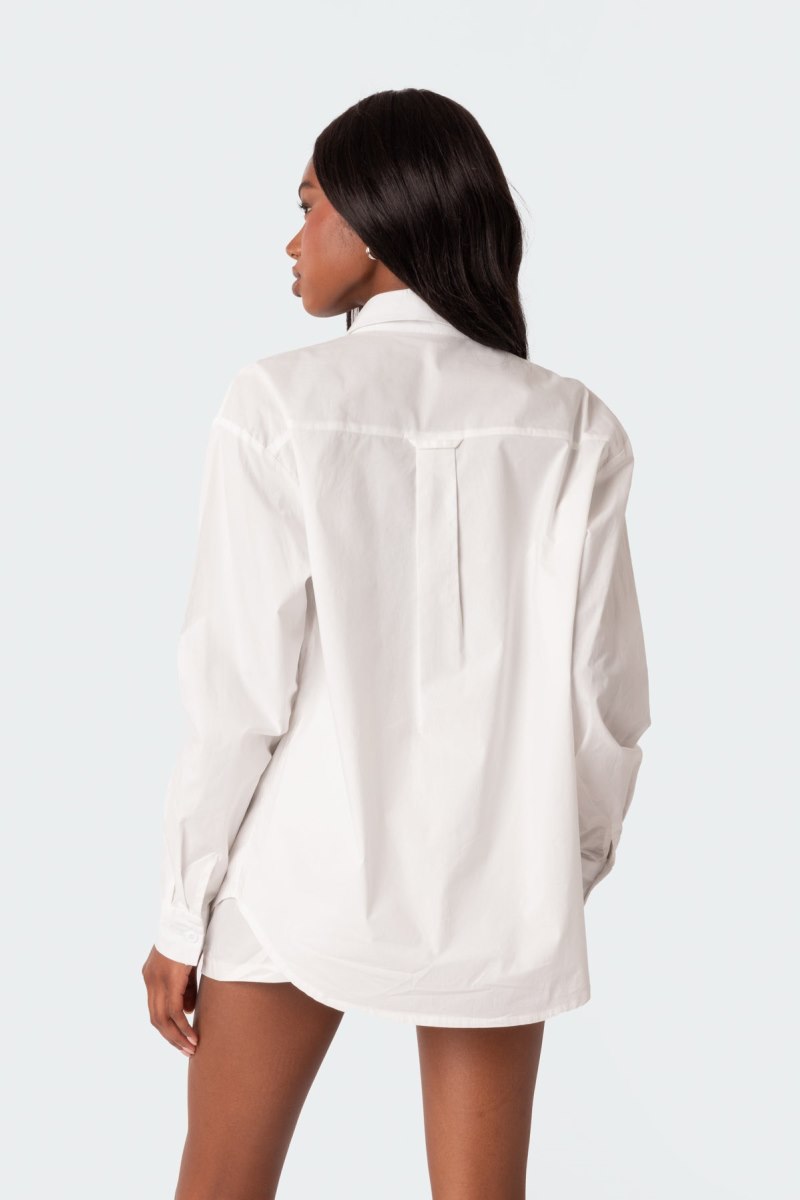 Edikted Aline Button Up Shirt Long Sleeve Tops White | USA SY483708X8