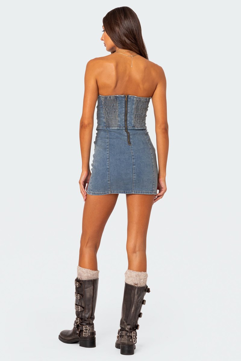 Edikted Alissa Denim Mini Dress Light Blue | USA AL365486X0