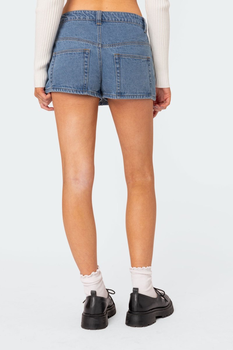 Edikted Alivia Satin Bow Denim Micro Skorts Blue | USA GM045724X5
