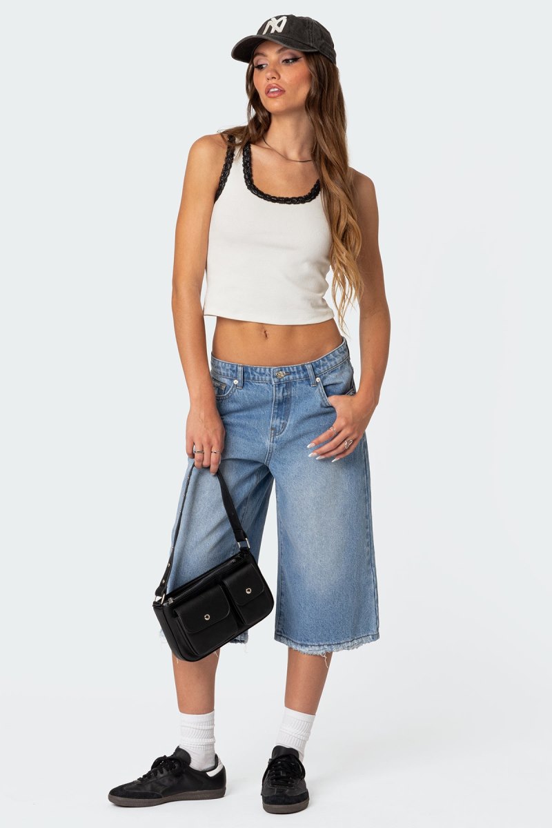 Edikted Alix Lacey Ribbed Tank Top Gray | USA LC660476C1