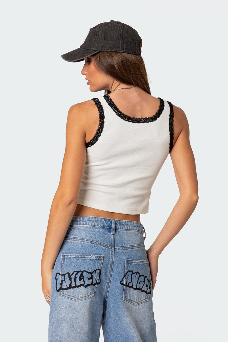 Edikted Alix Lacey Ribbed Tank Top Gray | USA LC660476C1