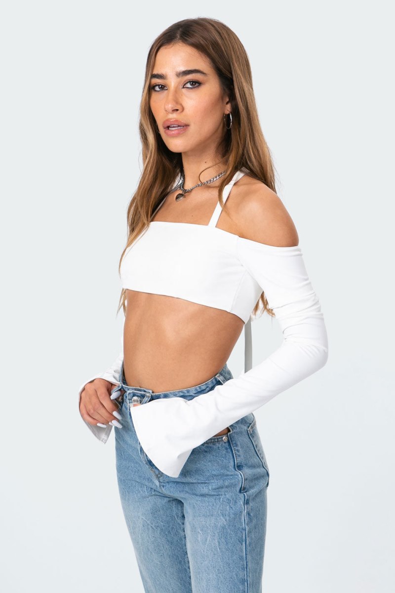 Edikted Aliyah Off Shoulder Crop Tops White | USA IT522582J3
