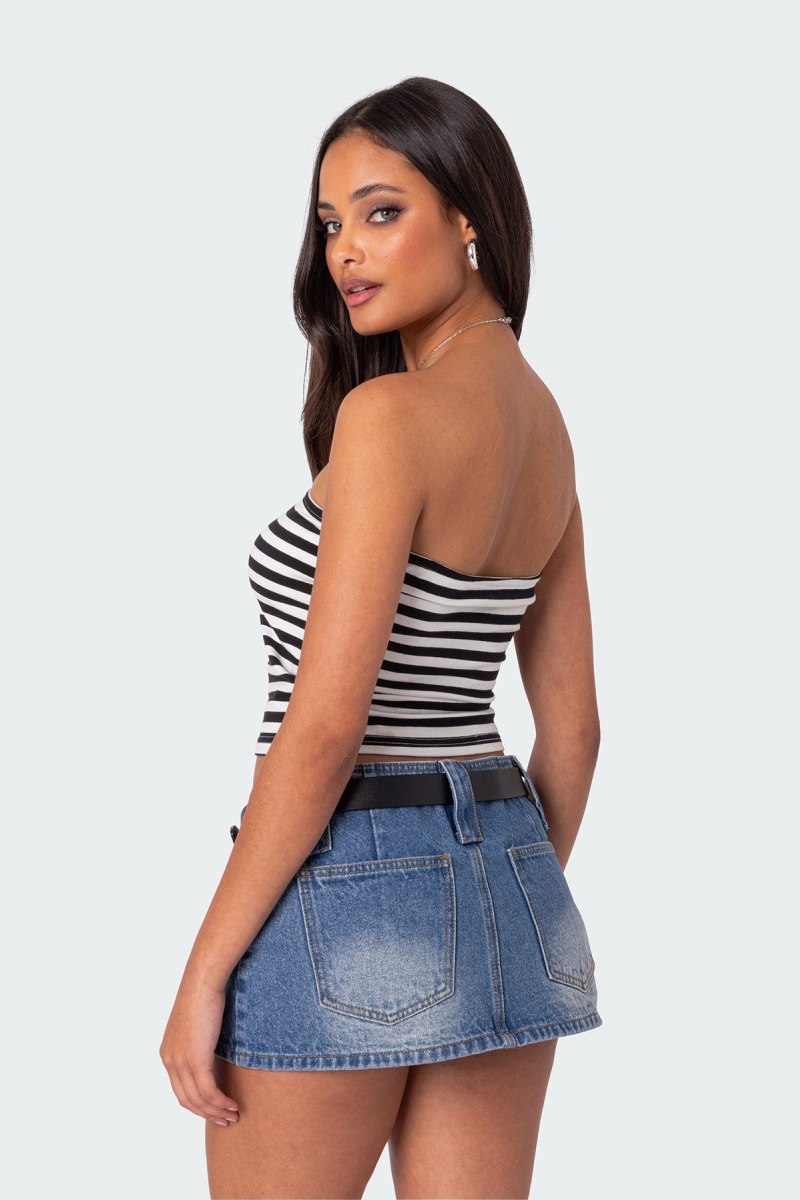 Edikted Alta Striped Tube Strapless Tops Black And White | USA NP461936U1