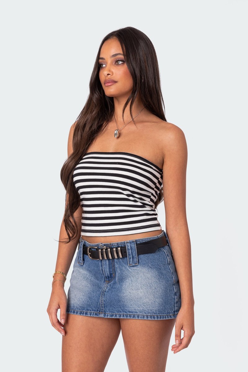 Edikted Alta Striped Tube Strapless Tops Black And White | USA NP461936U1