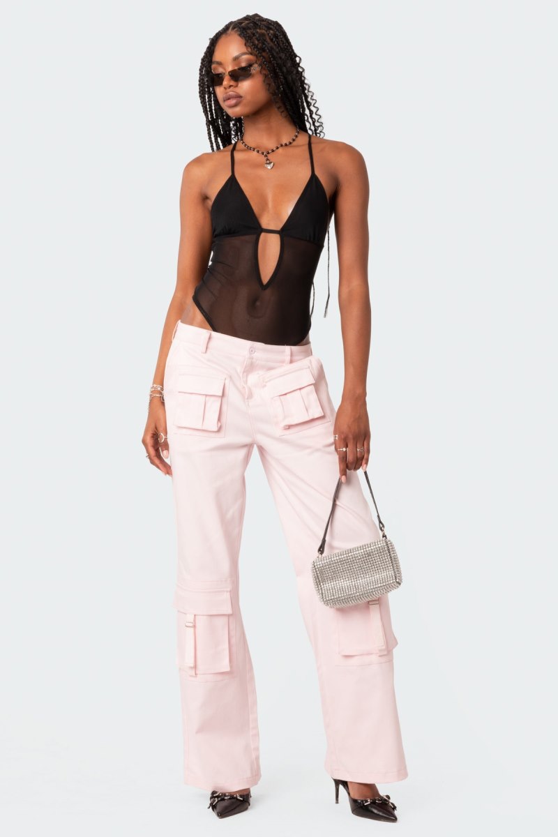 Edikted Alva Open Back Sheer Mesh Bodysuit Black | USA OV538953J4