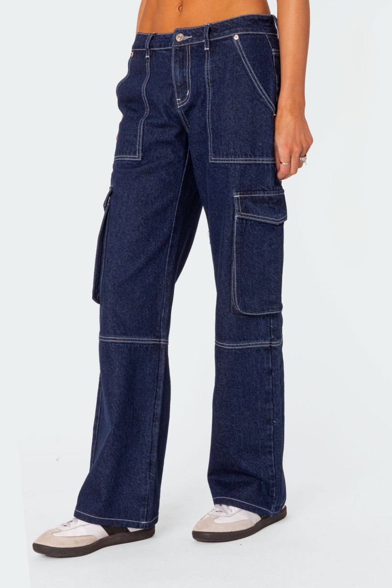 Edikted Alyssa Stitch Cargo Jeans Blue | USA UD668846N5