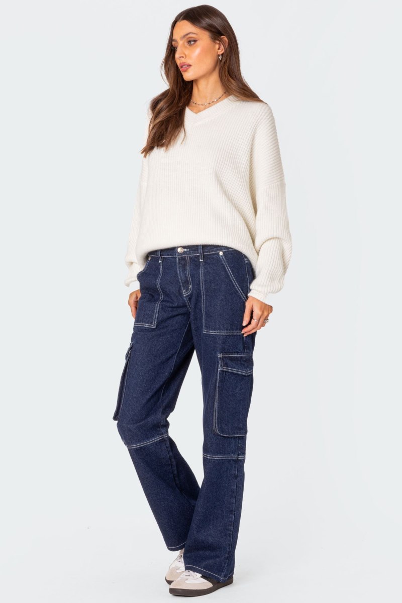 Edikted Alyssa Stitch Cargo Jeans Blue | USA UD668846N5