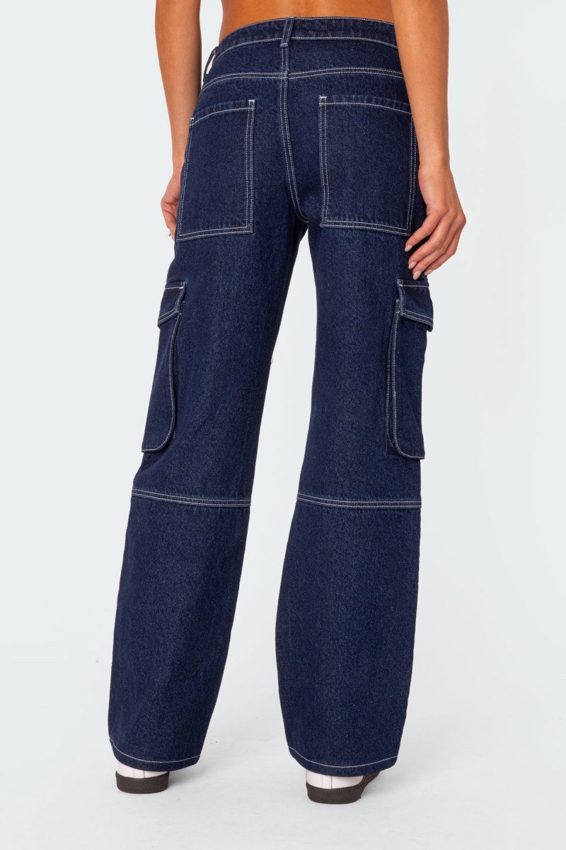 Edikted Alyssa Stitch Cargo Jeans Blue | USA UD668846N5