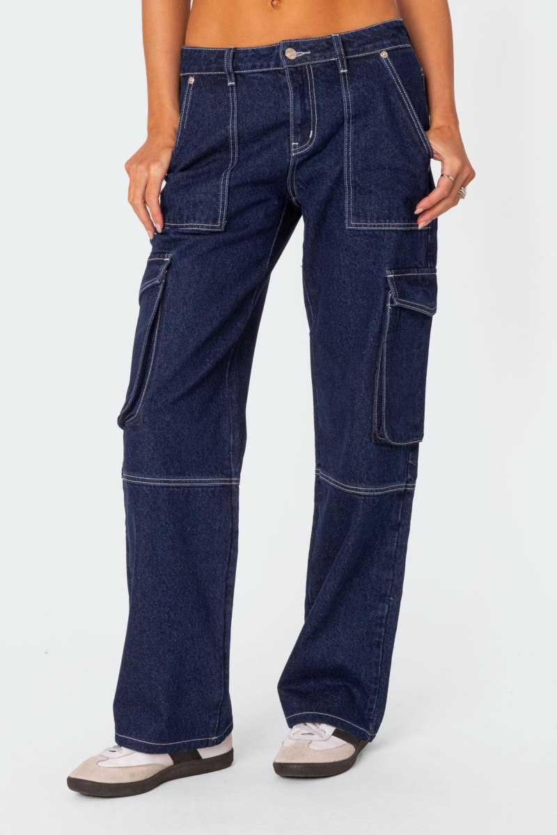Edikted Alyssa Stitch Cargo Jeans Cargo Pants Blue | USA ML579177Z3