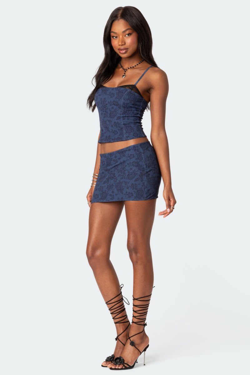 Edikted Amal Printed Mini Skirts Navy | USA JJ997429P3