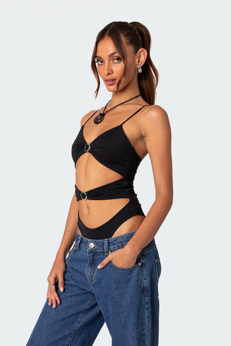 Edikted Amethyst Cut Out Bodysuit Black | USA ZQ264436C8