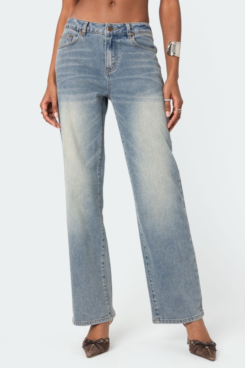 Edikted Amia High Rise Straight Leg Jeans Blue Washed | USA SR097899K6