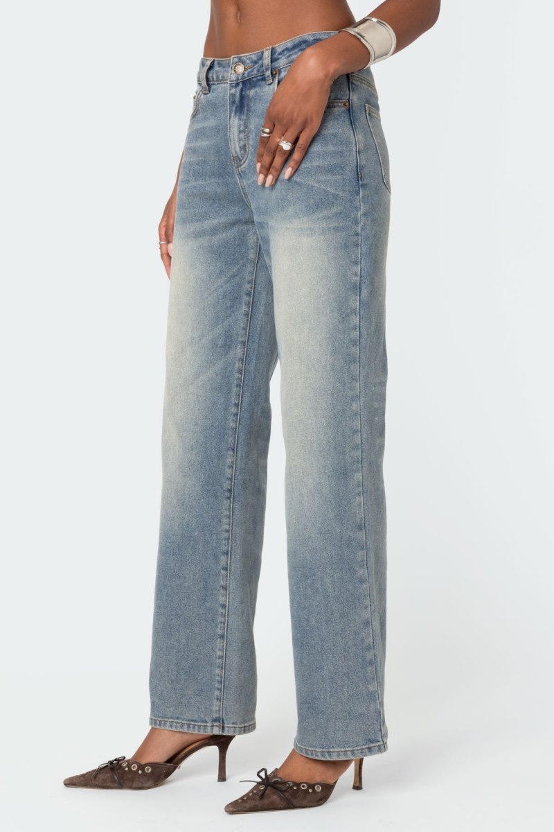 Edikted Amia High Rise Straight Leg Jeans Blue Washed | USA SR097899K6
