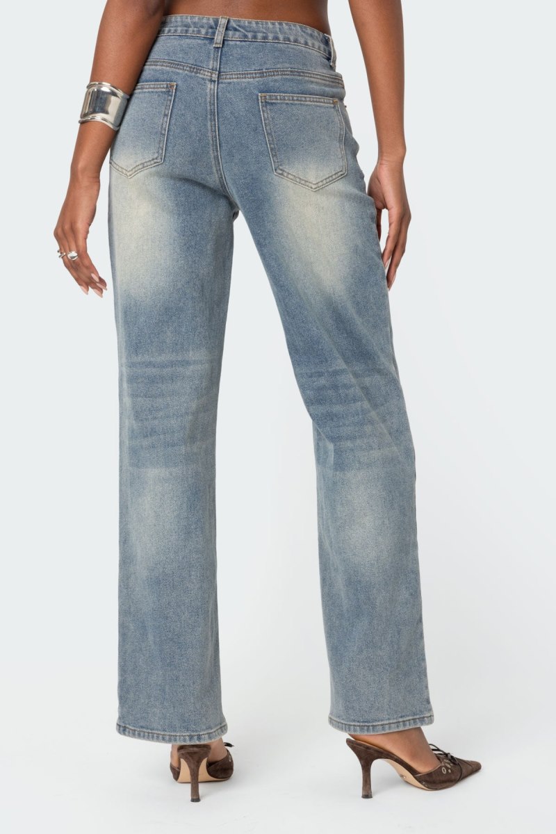 Edikted Amia High Rise Straight Leg Jeans Blue Washed | USA SR097899K6