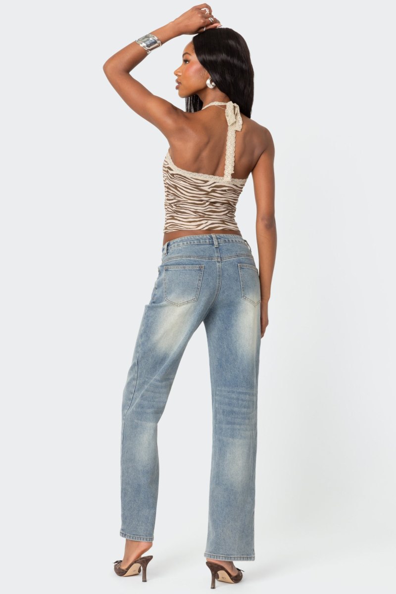 Edikted Amia High Rise Straight Leg Jeans Blue Washed | USA SR097899K6