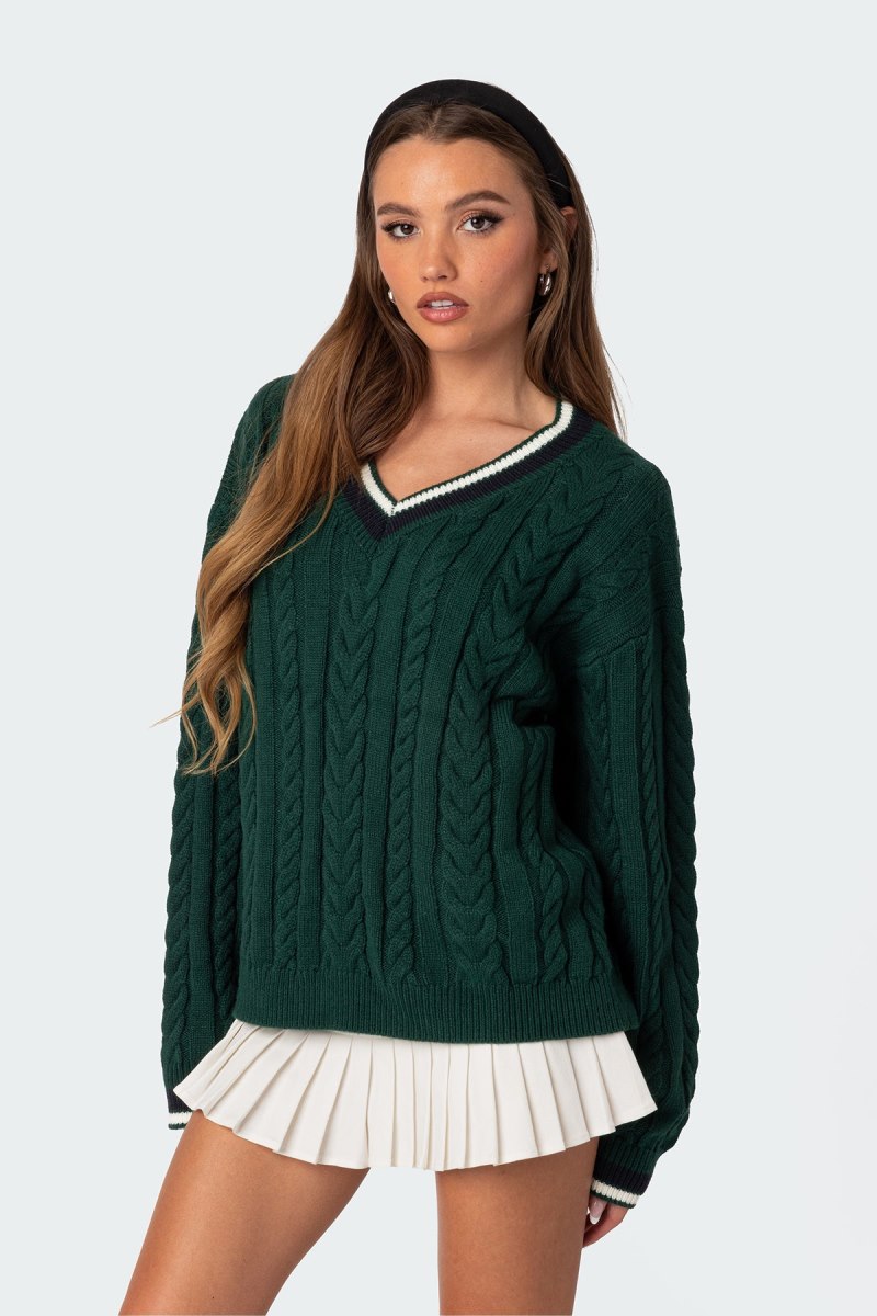 Edikted Amoret Cable Knit Sweater Green | USA WN466876R2