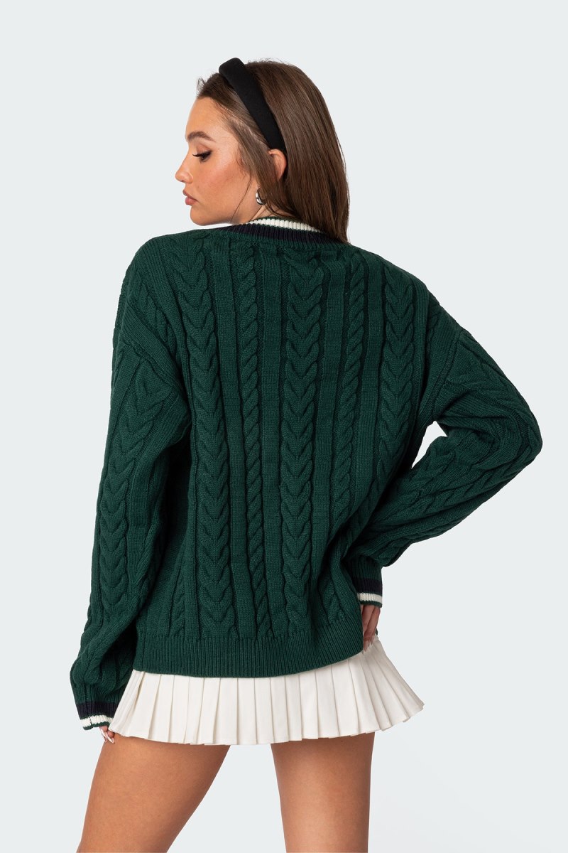 Edikted Amoret Cable Knit Sweater Green | USA WN466876R2