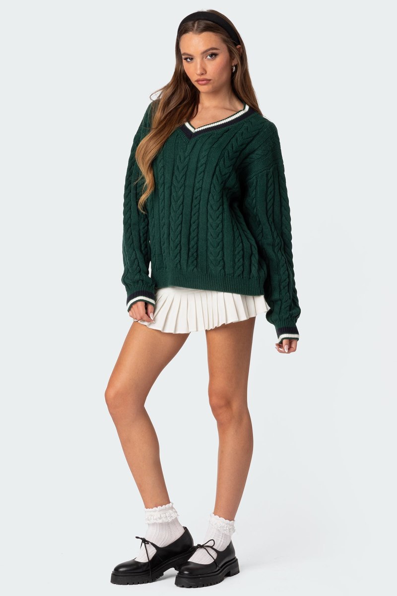 Edikted Amoret Cable Knit Sweater Green | USA WN466876R2