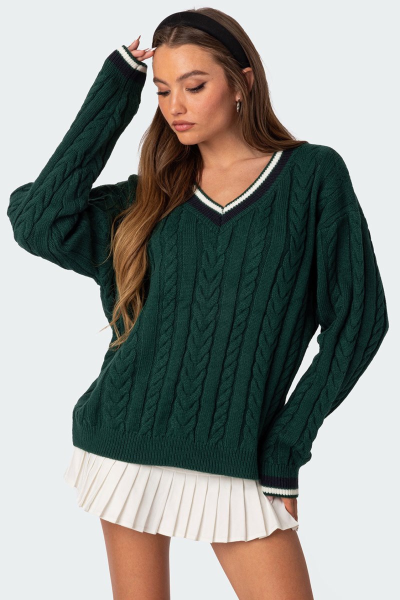 Edikted Amoret Cable Knit Sweater Green | USA WN466876R2