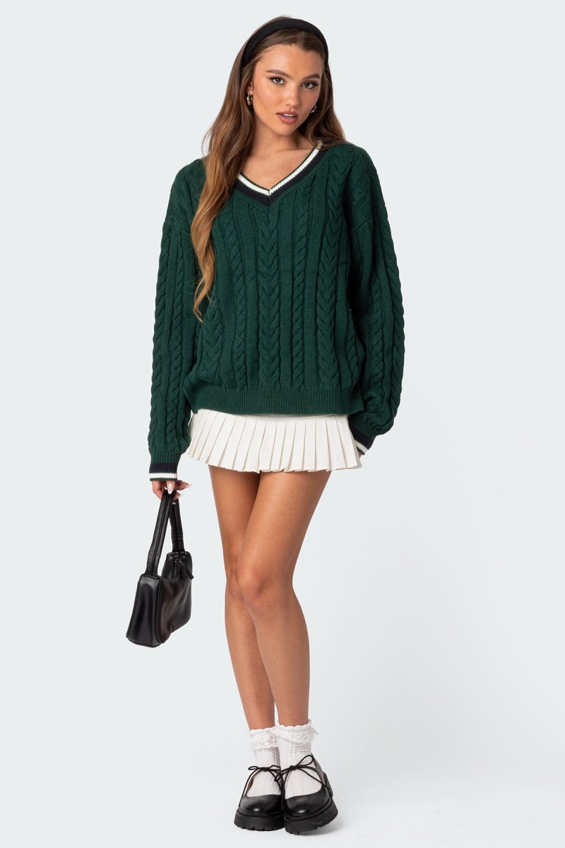 Edikted Amoret Cable Knit Sweater Long Sleeve Tops Green | USA EJ599329F8