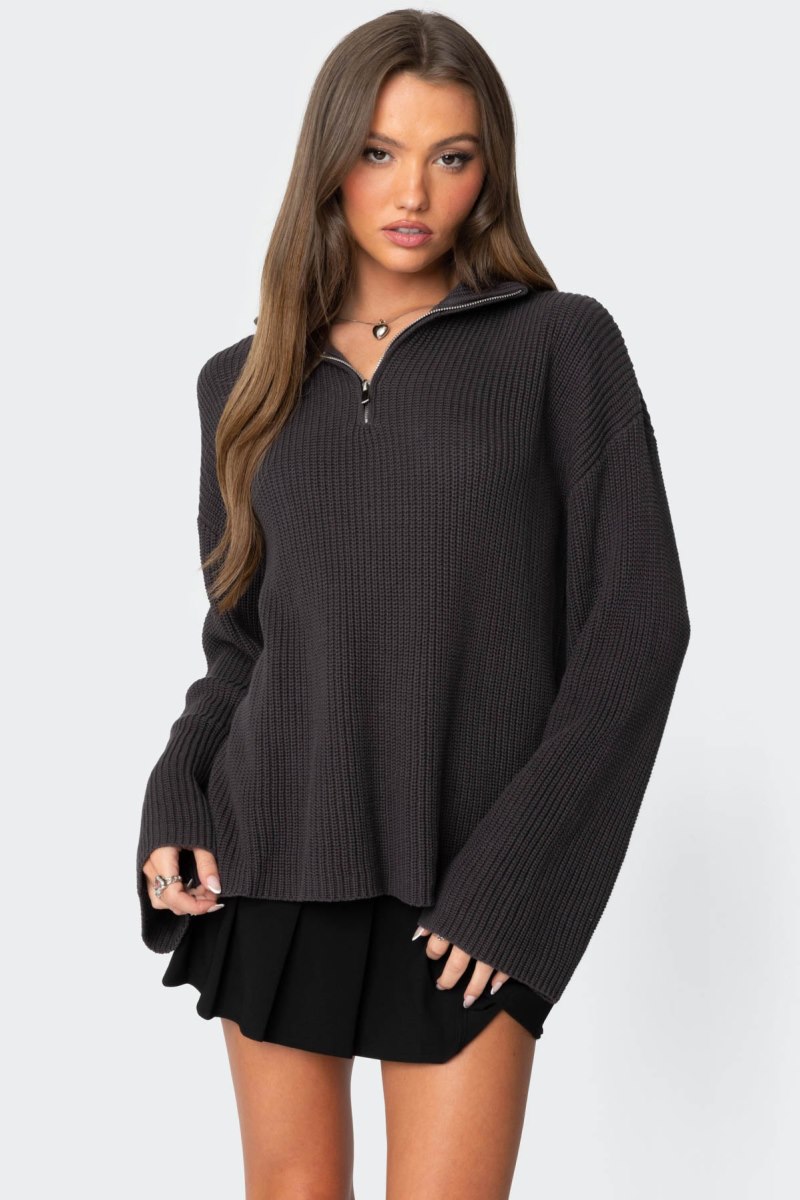 Edikted Amour High Neck Oversized Zip Sweater Beige | USA AE282378J0