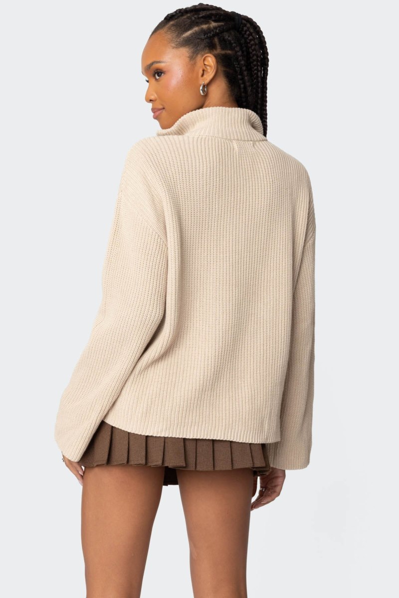 Edikted Amour High Neck Oversized Zip Sweater Beige | USA XS054445A6