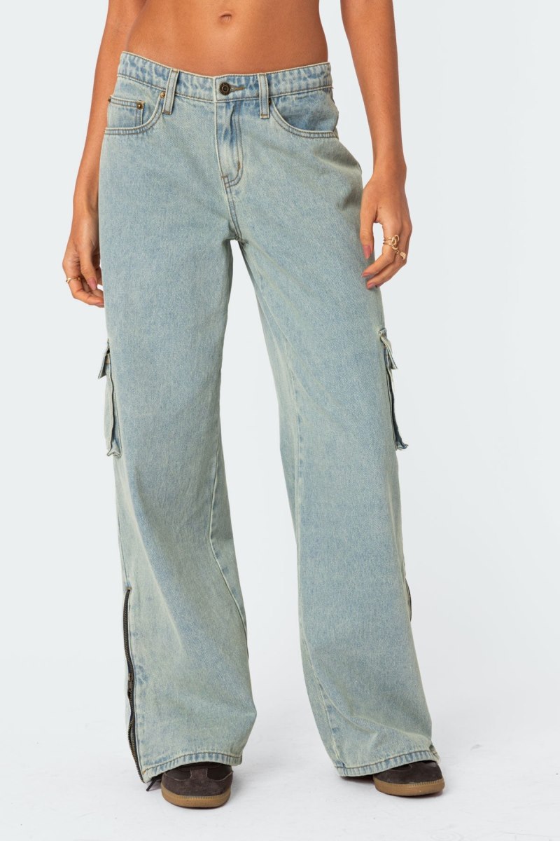 Edikted Andi Low Rise Cargo Jeans Light Blue | USA BG078277U0