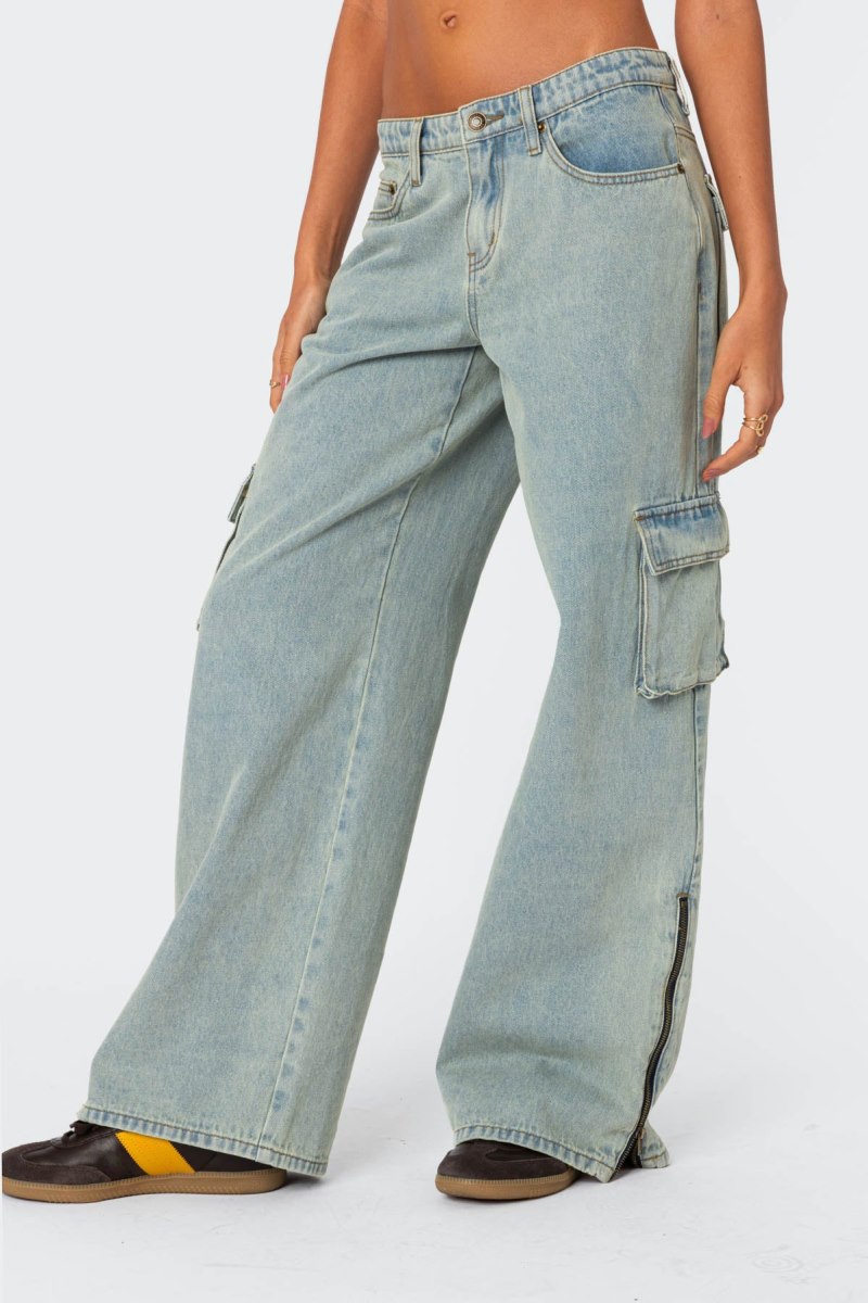 Edikted Andi Low Rise Cargo Jeans Light Blue | USA BG078277U0