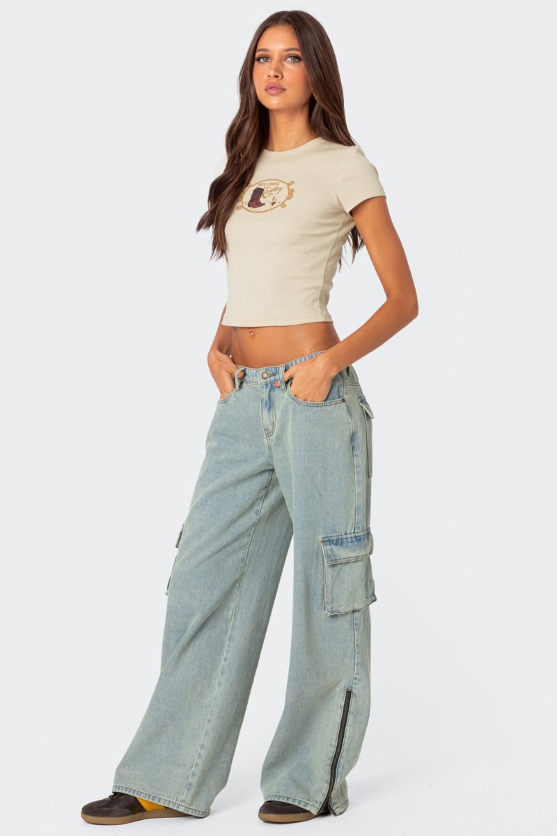 Edikted Andi Low Rise Cargo Jeans Light Blue | USA BG078277U0
