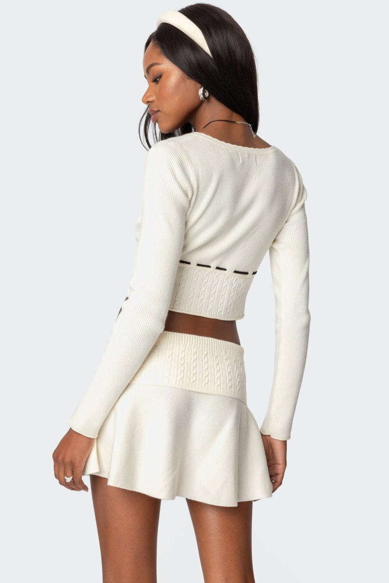 Edikted Andie Ribbon Knit Crop Tops Cream | USA MZ127732L0