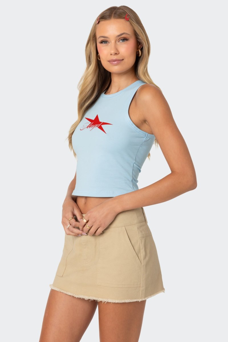 Edikted Angel Baby Tank Graphic Tops Light Blue | USA BZ727602M3