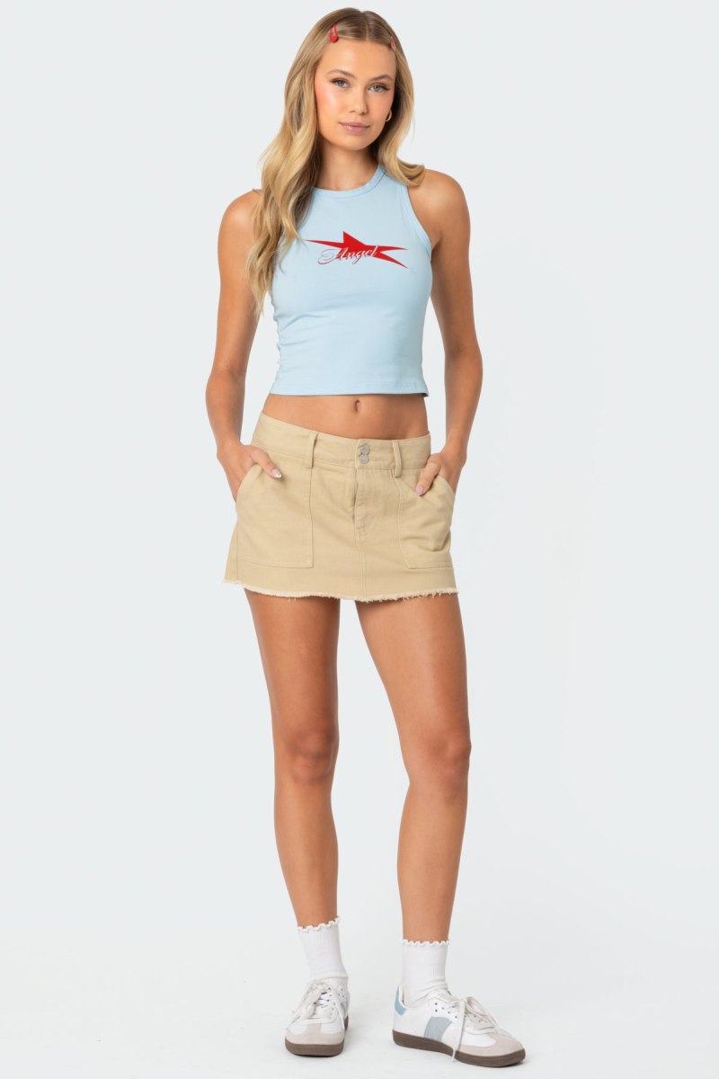 Edikted Angel Baby Tank Graphic Tops Light Blue | USA BZ727602M3