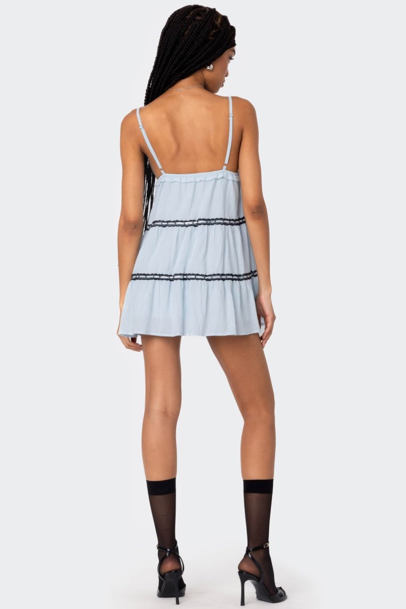 Edikted Angelica Tiered Ribbon Mini Dress Light Blue | USA VD995169K9