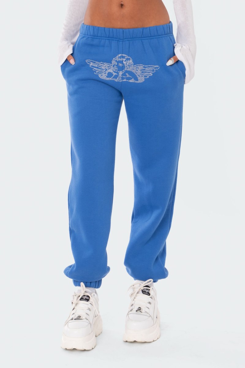 Edikted Angie Rhinestone Sweatpants Black | USA NF332533J6