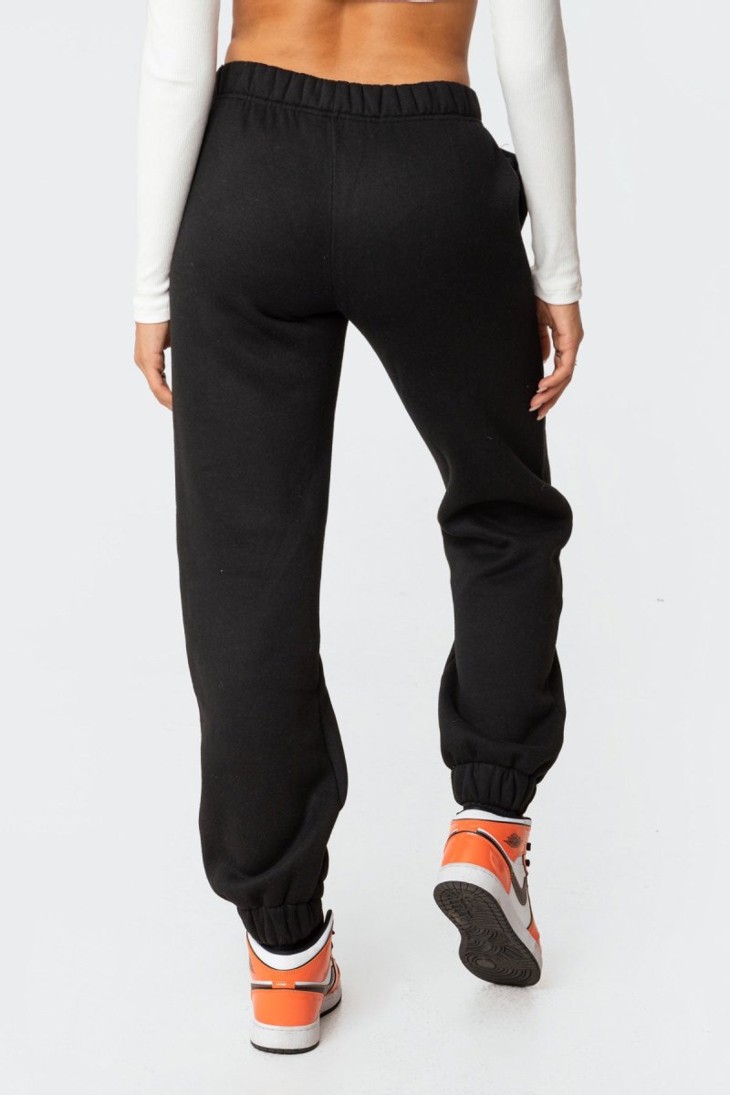 Edikted Angie Rhinestone Sweatpants Pants Black | USA PN578217D6