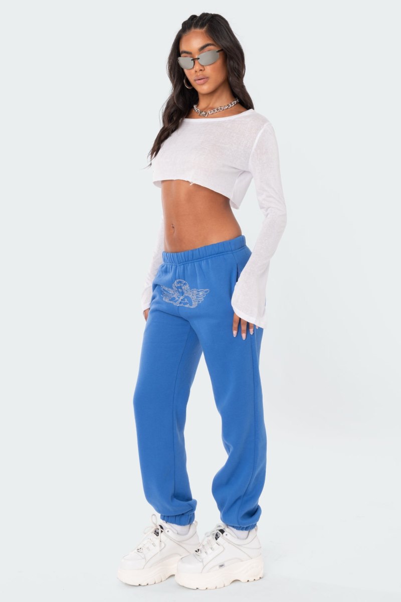 Edikted Angie Rhinestone Sweatpants Pants Black | USA FO045294E9