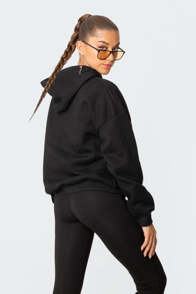 Edikted Angie Rhinstone Hoodie Long Sleeve Tops Black | USA YI877857Q9