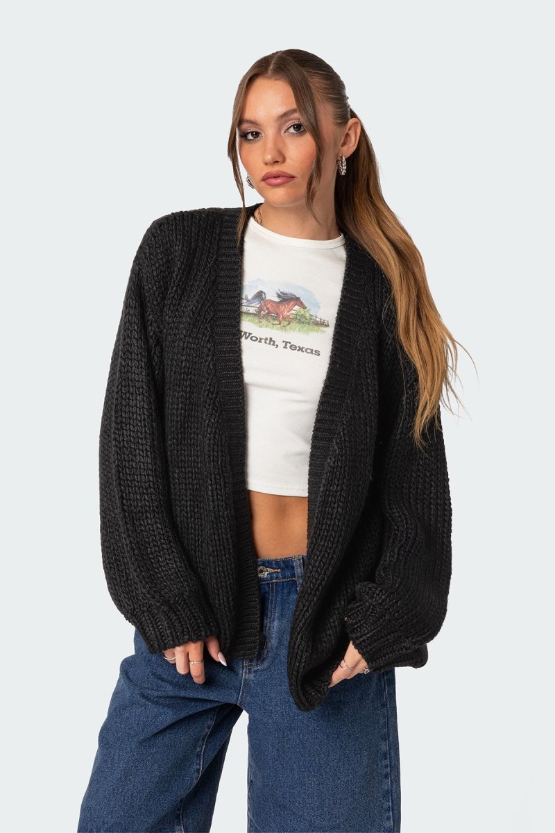 Edikted Anina Oversized Knit Cardigan Black | USA EW442914L1