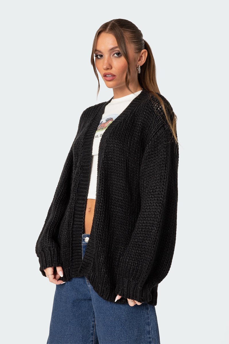 Edikted Anina Oversized Knit Cardigan Black | USA EW442914L1