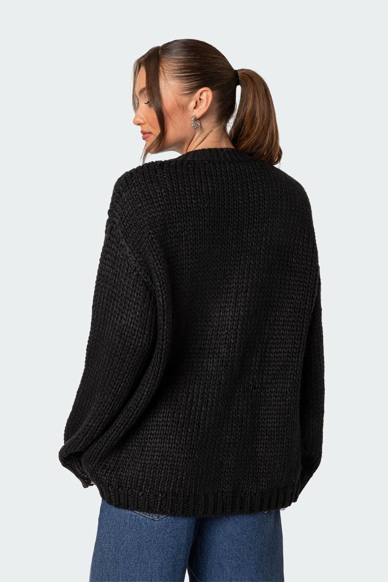 Edikted Anina Oversized Knit Cardigan Black | USA EW442914L1